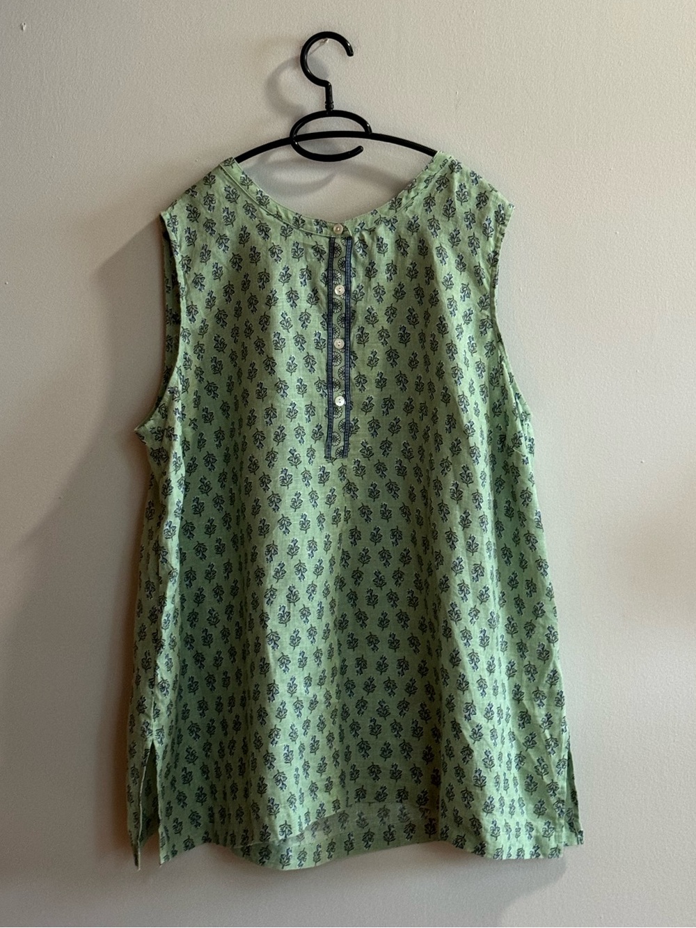 Pure J. Jill 100% Linen Green Floral Sleeveless Tunic Top | XL Size Tag Missing